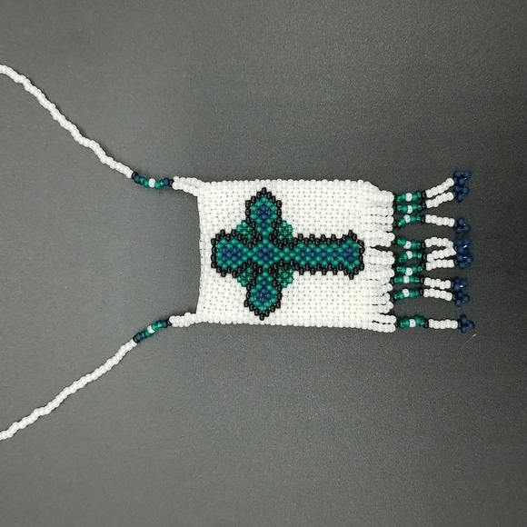 Handmade Beaded Cross Medicine Pouch Necklace - Picture 2 of 10